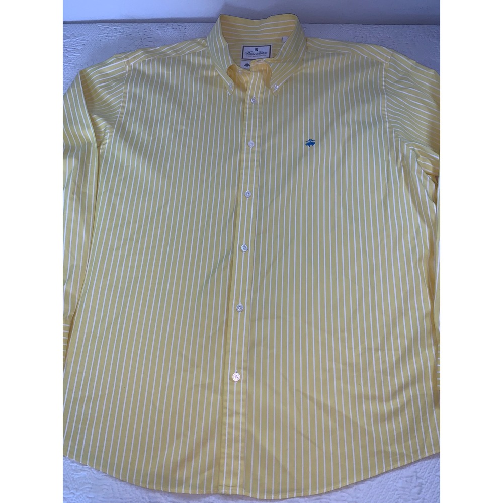 Brooks Brothers Thomas Mason Regent Fit Shirt XXL Yellow White Stripe Mens USA